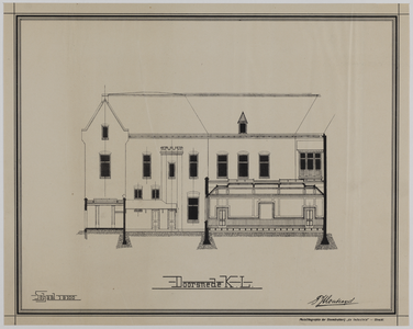 214896 Doorsnede van de te bouwen Sociëteit Sic Semper (Trans 19) te Utrecht.